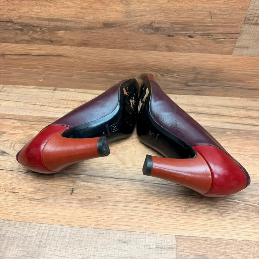 Vtg Bruno Magli Womens Size 6.5 EU37 Couture Red Leather heels shoes